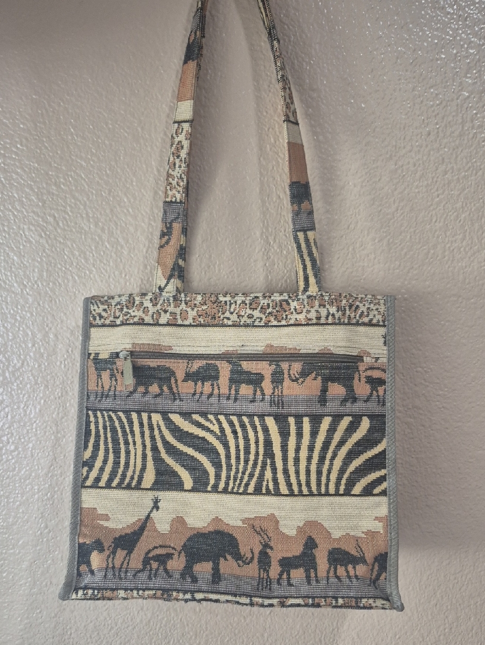 Safari Print Canvas Tote Bag in Tan & Black - Unbranded